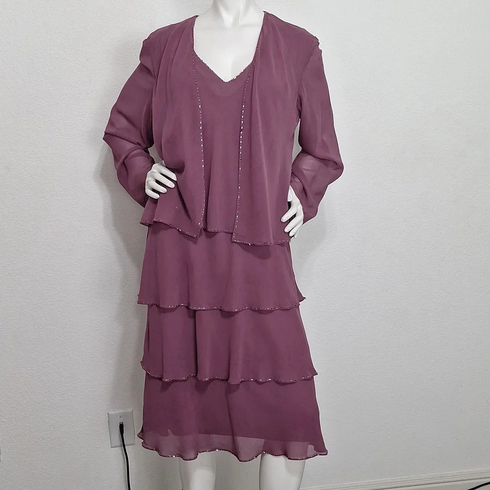 Vintage Patra Beaded Romantic Coquette Tiered Formal Party Cocktail Dress Sz. 14